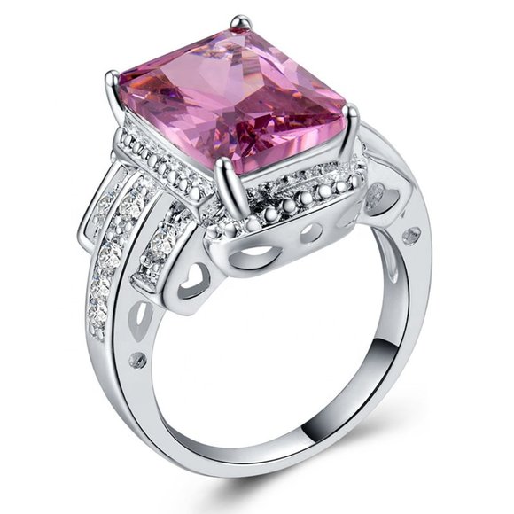 ❤️925 Silver Plated Lovely Pink Square CZ Wedding Ring, GPMB1467 - Picture 2 of 2